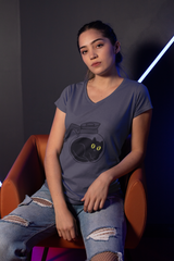 Cute Cat-Themed Ladies' V-Neck T-Shirt