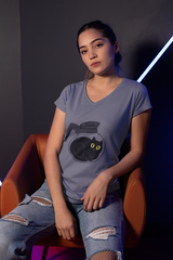 Cute Cat-Themed Ladies' V-Neck T-Shirt