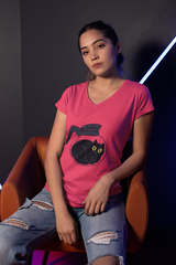 Cute Cat-Themed Ladies' V-Neck T-Shirt