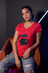 Cute Cat-Themed Ladies' V-Neck T-Shirt