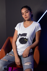 Cute Cat-Themed Ladies' V-Neck T-Shirt