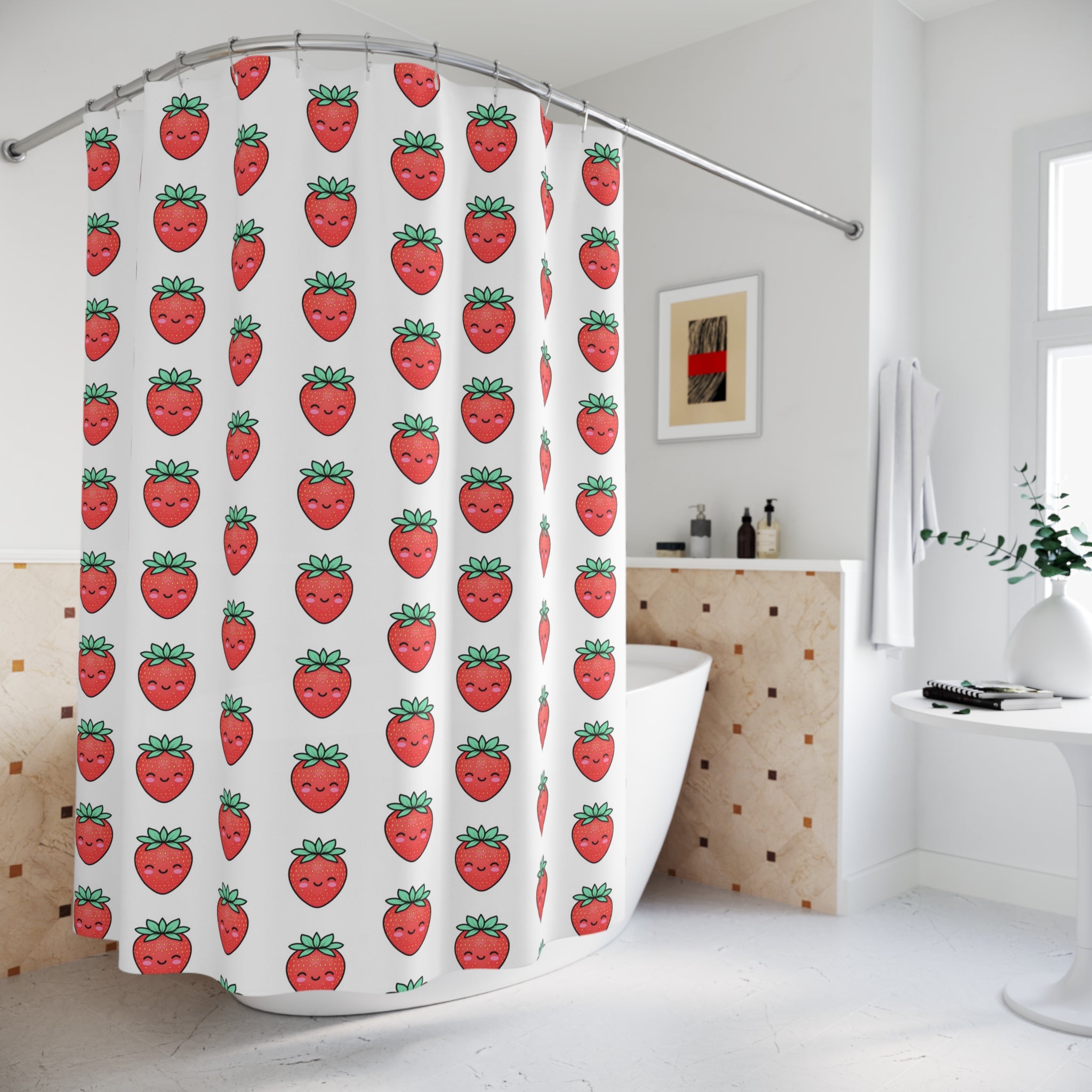 Cute Strawberry Shower Curtain, Fun Bathroom Decor, Fruity Gift for Summer, Kids Bathroom, Unique Gift for Her, Playful Home Decor