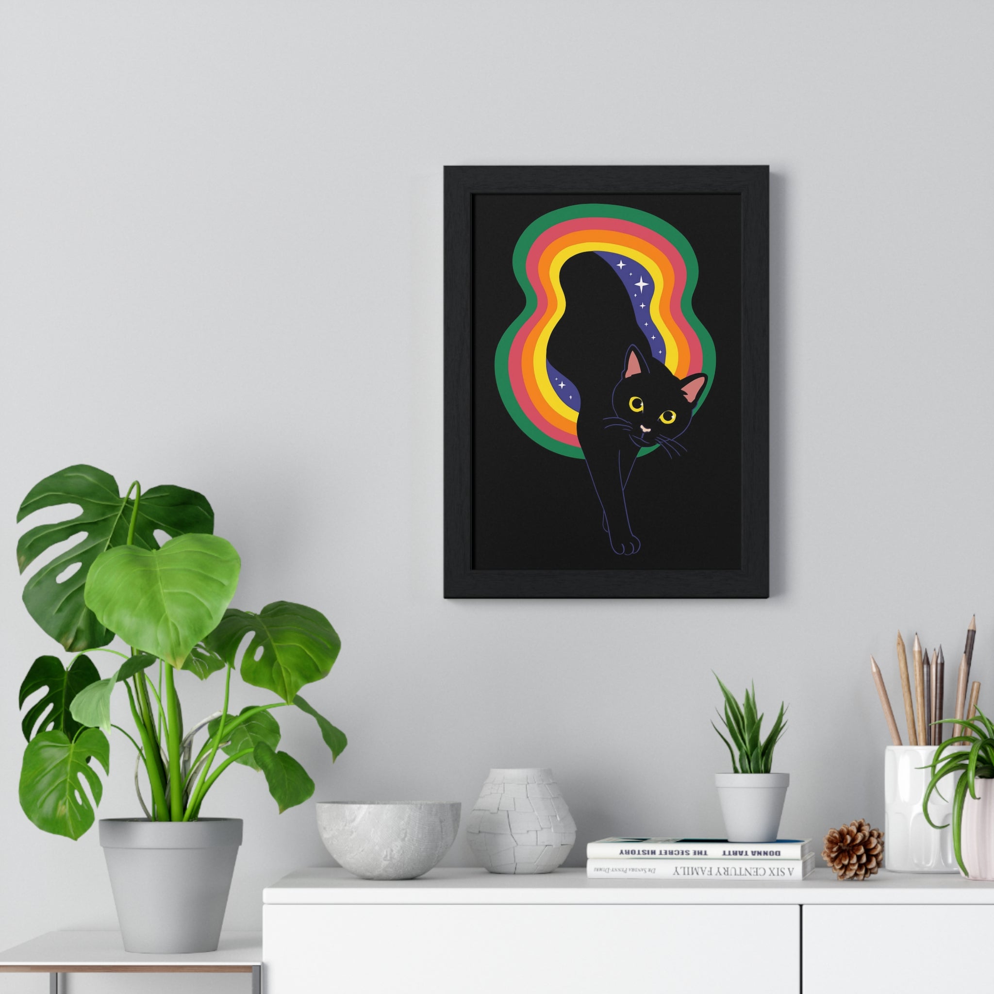 Whimsical Cat Vertical Framed Poster