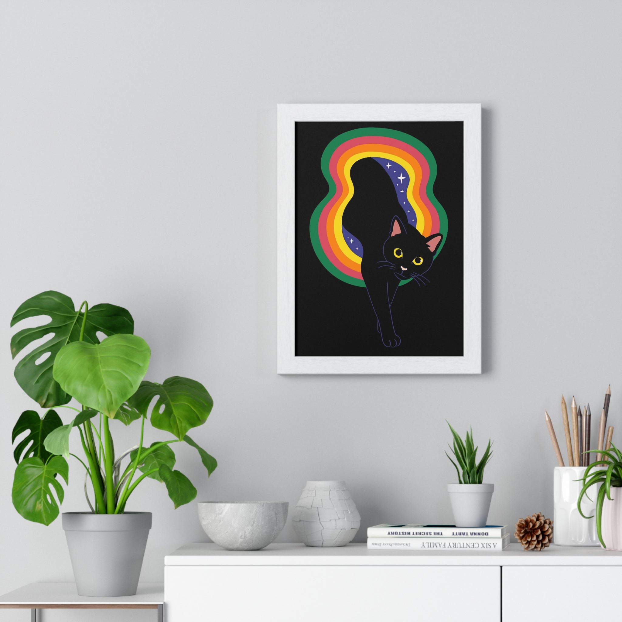 Whimsical Cat Vertical Framed Poster