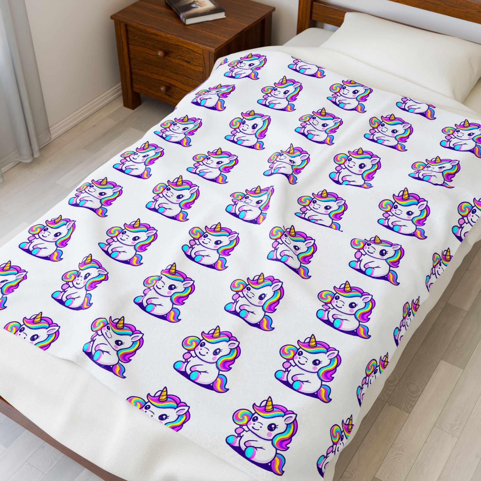 Magical Unicorn Velveteen Plush Blanket, Kids Blanket, Cozy Throw, Ideal Gift, Cute Decor, Soft Home Accessory