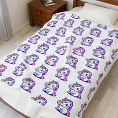 Magical Unicorn Velveteen Plush Blanket, Kids Blanket, Cozy Throw, Ideal Gift, Cute Decor, Soft Home Accessory
