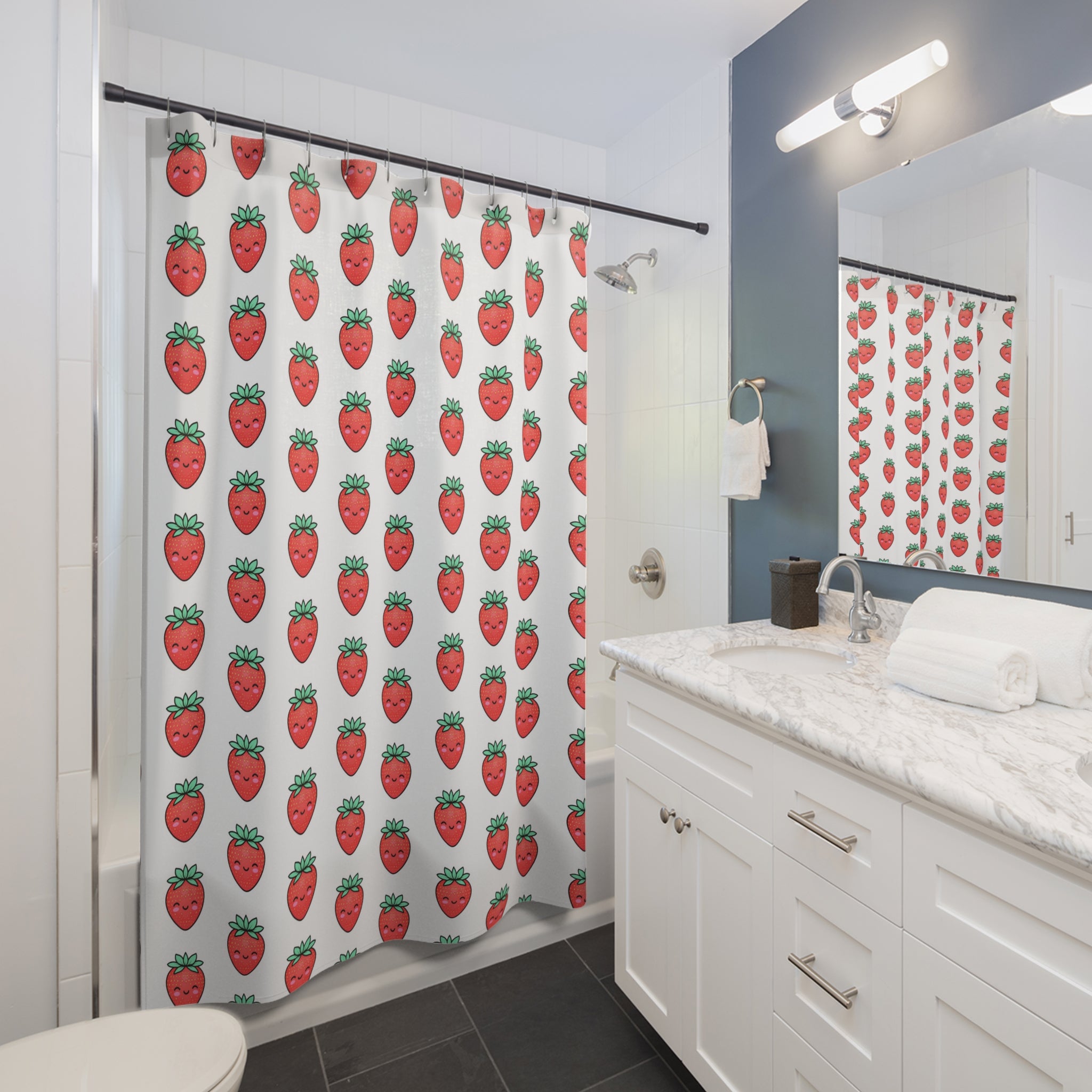 Cute Strawberry Shower Curtain, Fun Bathroom Decor, Fruity Gift for Summer, Kids Bathroom, Unique Gift for Her, Playful Home Decor