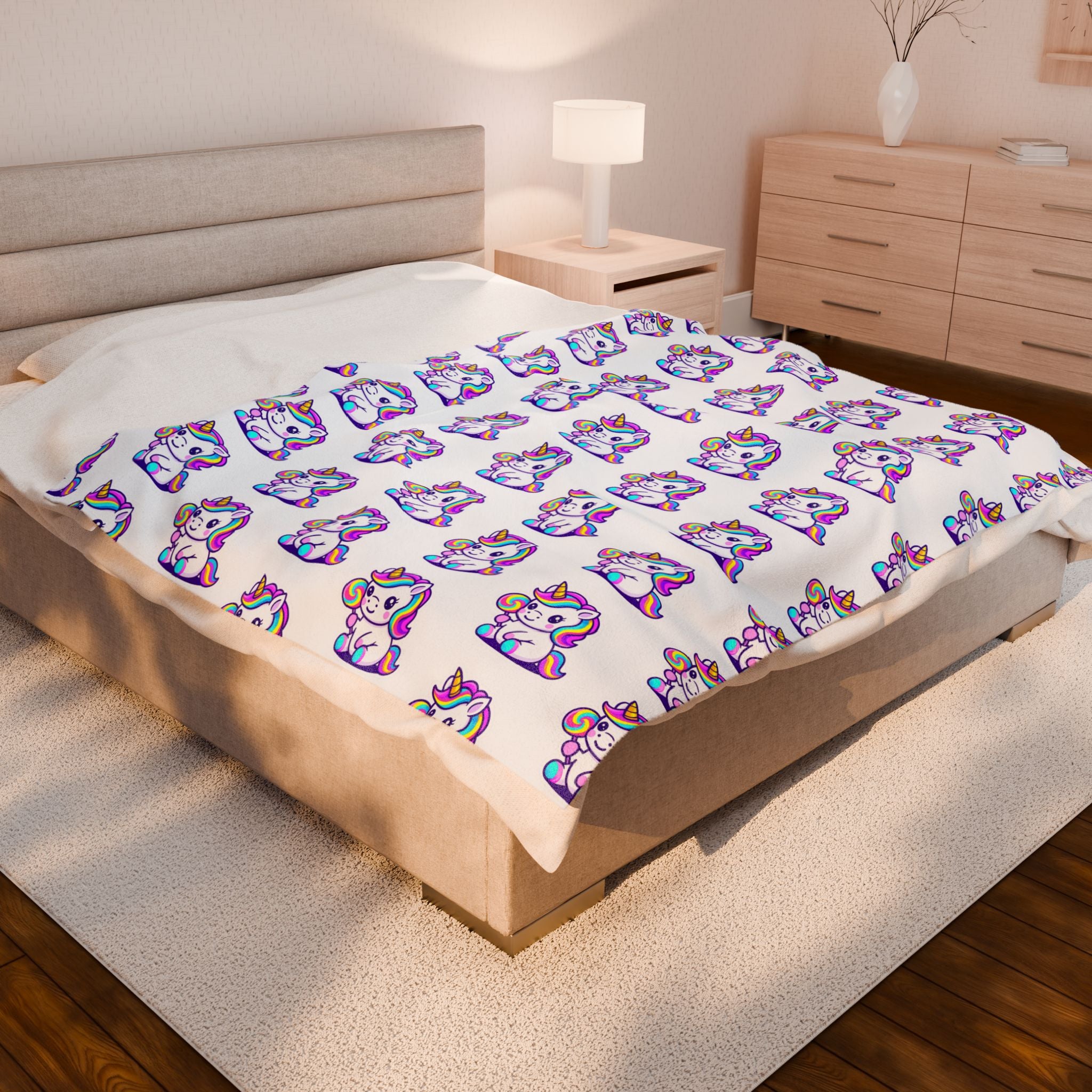 Magical Unicorn Velveteen Plush Blanket, Kids Blanket, Cozy Throw, Ideal Gift, Cute Decor, Soft Home Accessory